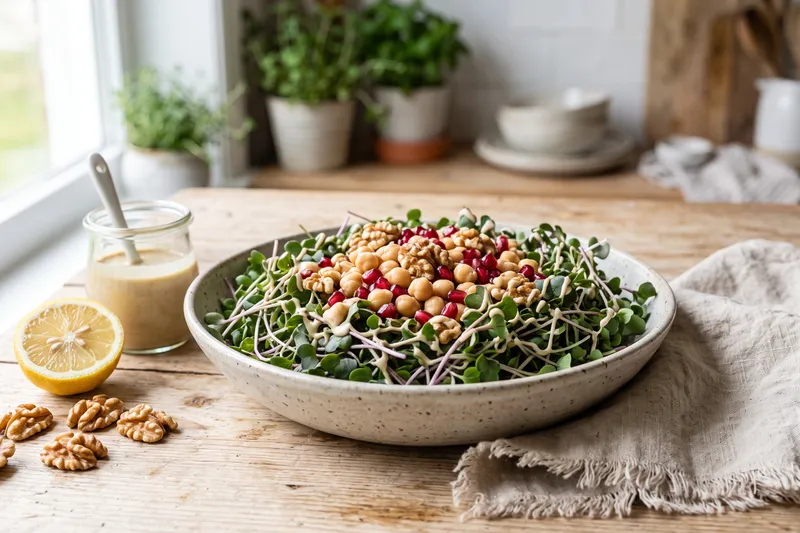 Karalahana Filizli Tahinli Nohut Salatası — servis tabağı
