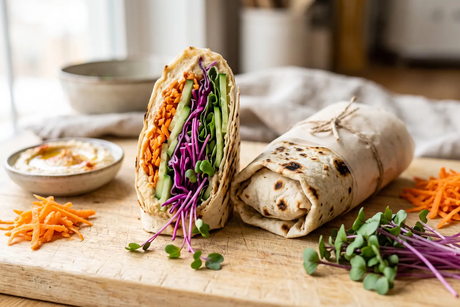 Kırmızı Lahana Filizli Humuslu Wrap — servis tabağı
